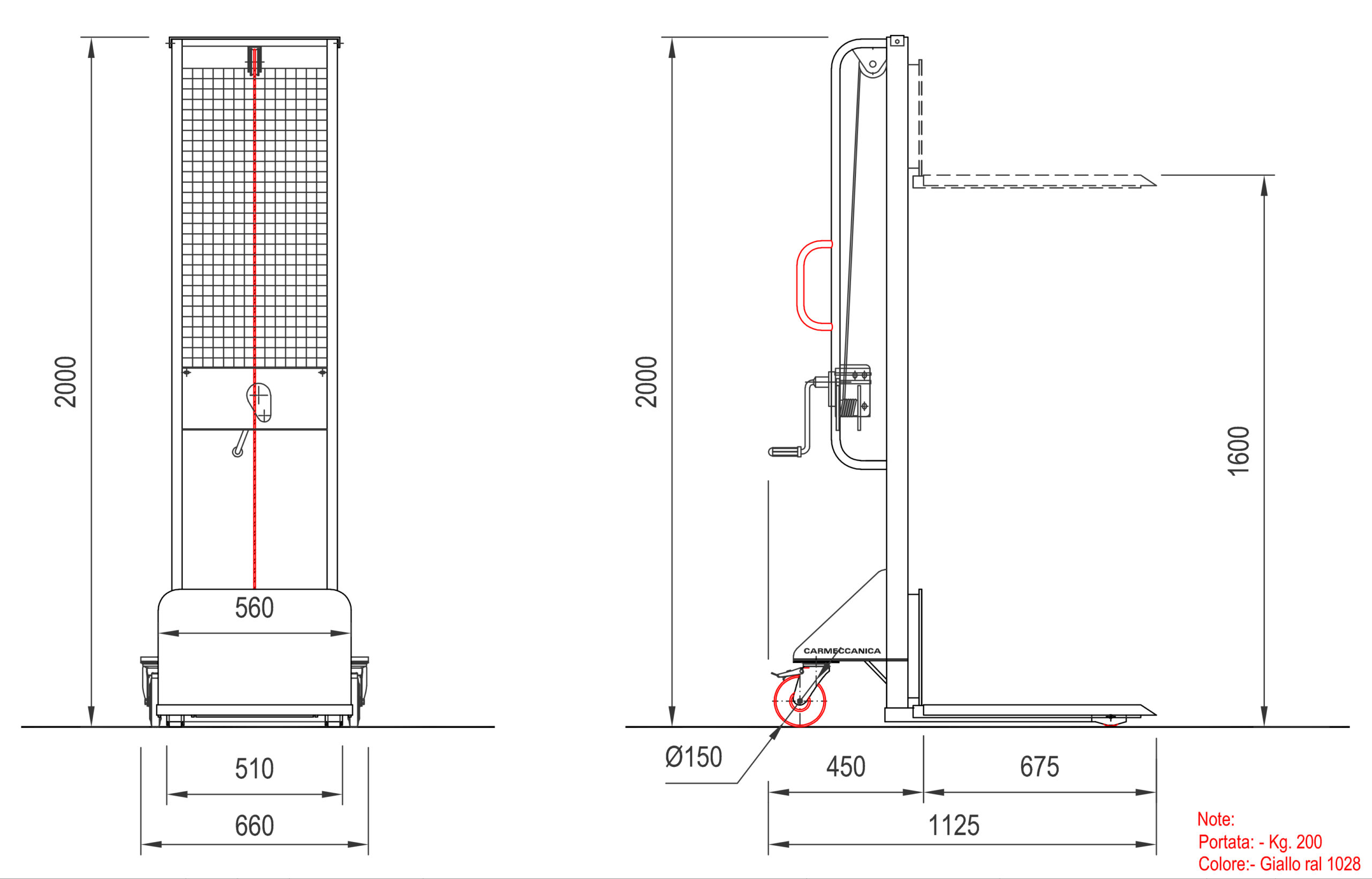 ARG2P | Sollevatore Manuale Ad Arganello 200 Kg Con Piastra - immagine 4