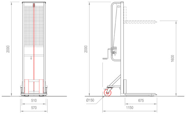 Sollevatore 200Kg ad arganello sollevamento 1250 mm con piastra